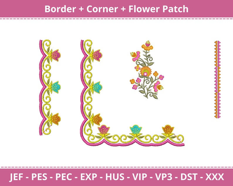 Border corner flower patch embroidery designs instant  etsy australia Border corner flower patch embroidery designs instant  etsy australia