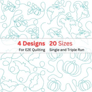 Halloween Edge to Edge Quilting Designs | 4 Continuous Line Patterns in 20 Sizes | Pumpkins, Ghosts, Bats, Holly Leaves | Instant Download