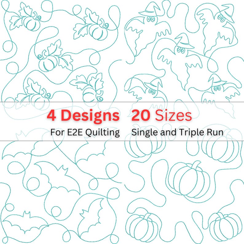 Halloween Edge to Edge Quilting Designs | 4 Continuous Line Patterns in ...