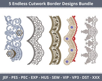 5 diseños de borde de bordado de corte sin fin - Diseño y patrón de bordado de máquina de borde de ornamento - Descarga instantánea