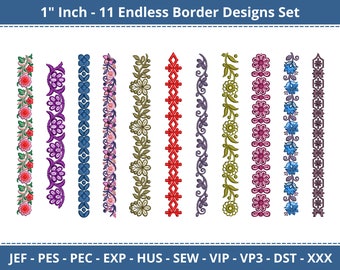 Floral Border Endless Machine Embroidery Designs - Embroidery pattern - 11 Designs Set - Border Divider Line - Instant Download