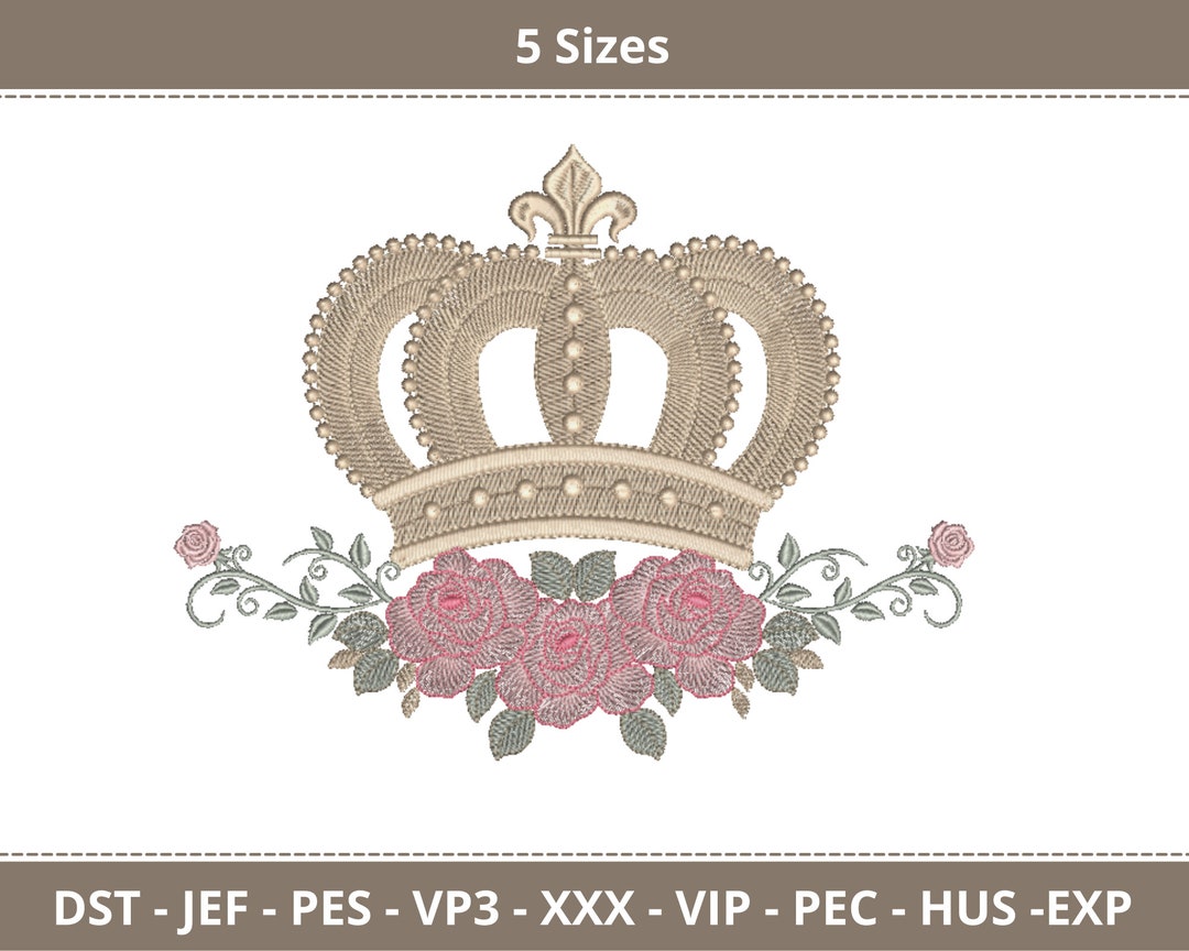 Floral Crown Embroidery Design Crown Machine Embroidery Pattern 5 Size