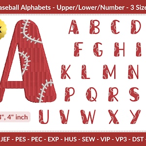 Baseball Stitch Alphabet Embroidery Fonts – Uppercase, Lowercase & Numbers – 3 Sizes – BX Format - Digital Download for Machine Embroidery