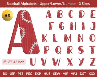 Baseball Stitch Alphabet Embroidery Fonts – Uppercase, Lowercase & Numbers – 3 Sizes – BX Format - Digital Download for Machine Embroidery