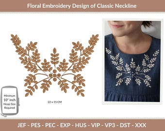 Klassischer Blumenausschnitt Maschinenstickerei, perfekt für Damen Outfits wie Hemden, Kleider, Tuniken - Instant Download