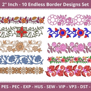 Endlose Maschinenstickerei Floral Bordüre Designs - 10 Designs Set - Instant Download