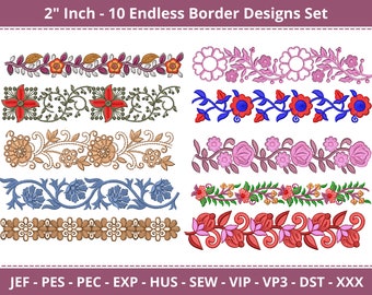 Endless Machine Embroidery Floral Border Designs - 10 Designs Set - Instant Download