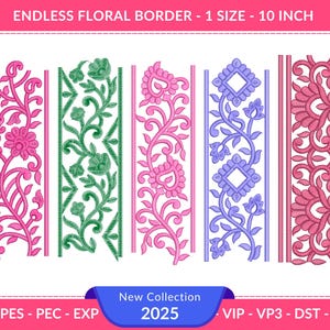Endlos florale Stickerei, 25 cm (10 inch) Stickmuster, Maschinenstickmuster zum sofortigen Download