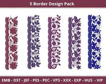 5 Border Design pack Embroidery Design - Machine Embroidery - Instant Download