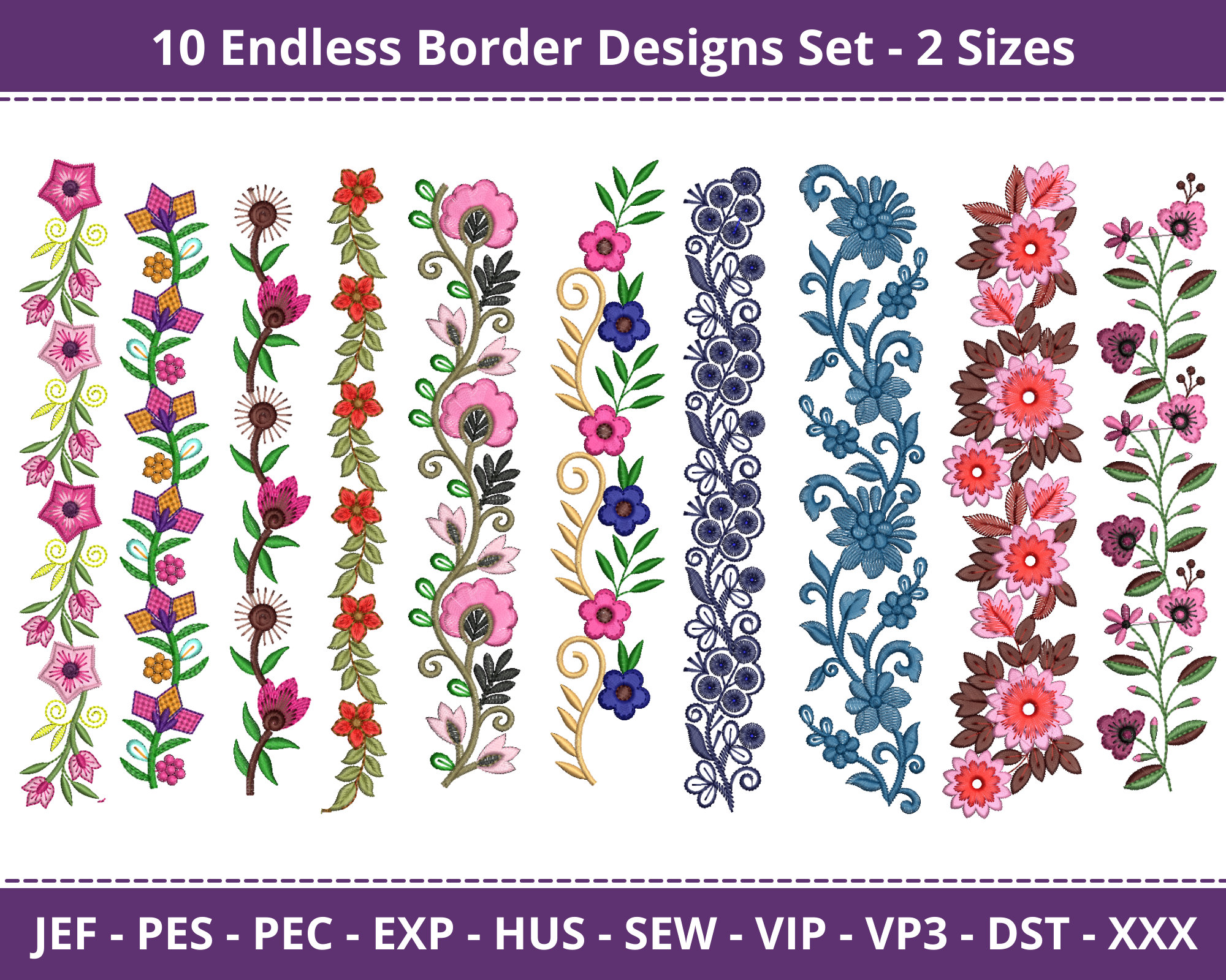 Flower Border Embroidery Design - Endless Floral Border Machine