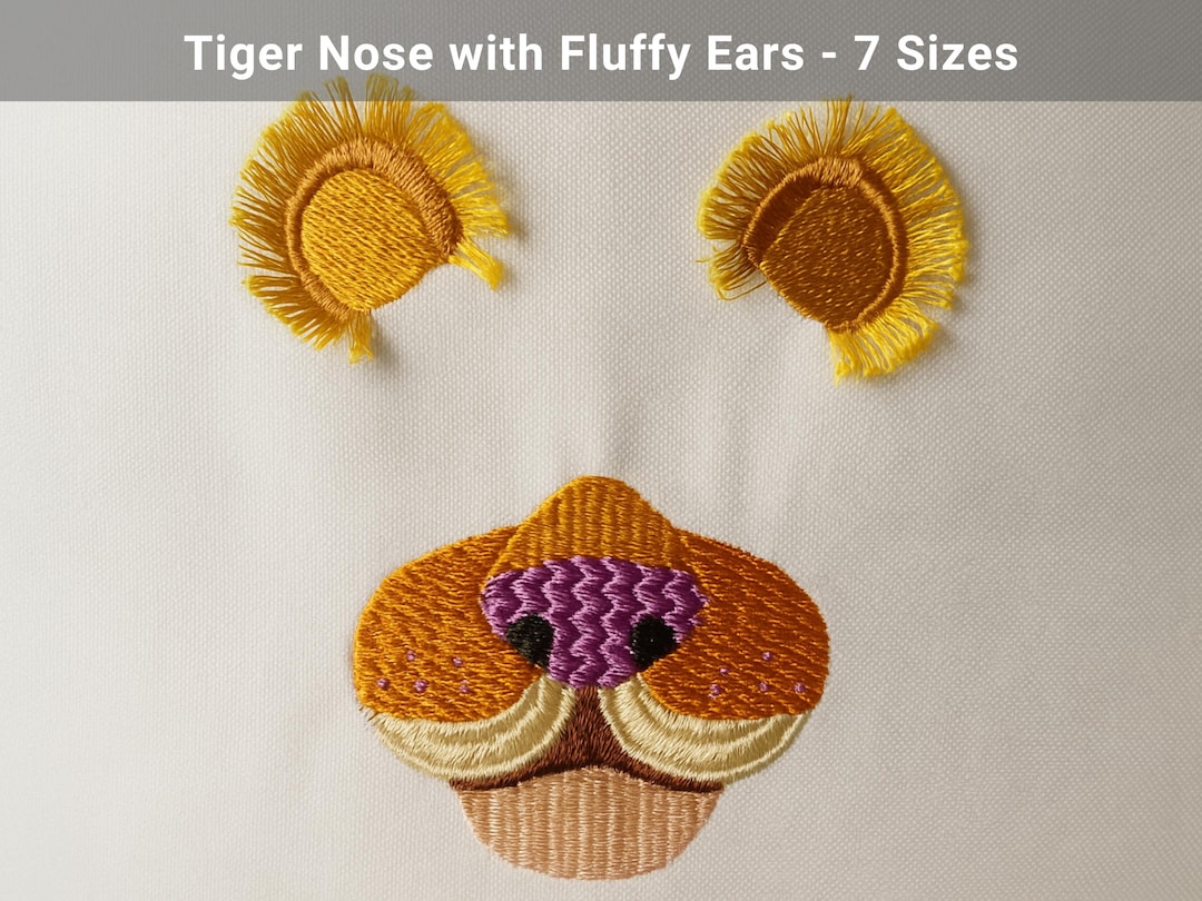 Tiger Nose With Fluffy Ears Embroidery Design – 7 Sizes Animal Face ...