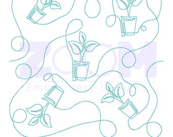 Diseño de acolchado de borde a borde para macetas / Patrón de acolchado de línea continua / 20 tamaños / Ejecución simple y triple / Acolchado de planta en maceta de un extremo a otro