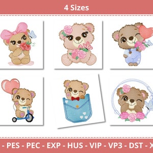 Süße Teddy Liebe Stickmotive - 4 Größen - Instant Download