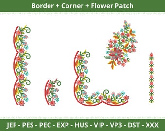 Borte, Ecke, Blume Aufnäher - Stickdatei für Ihre Bestellung