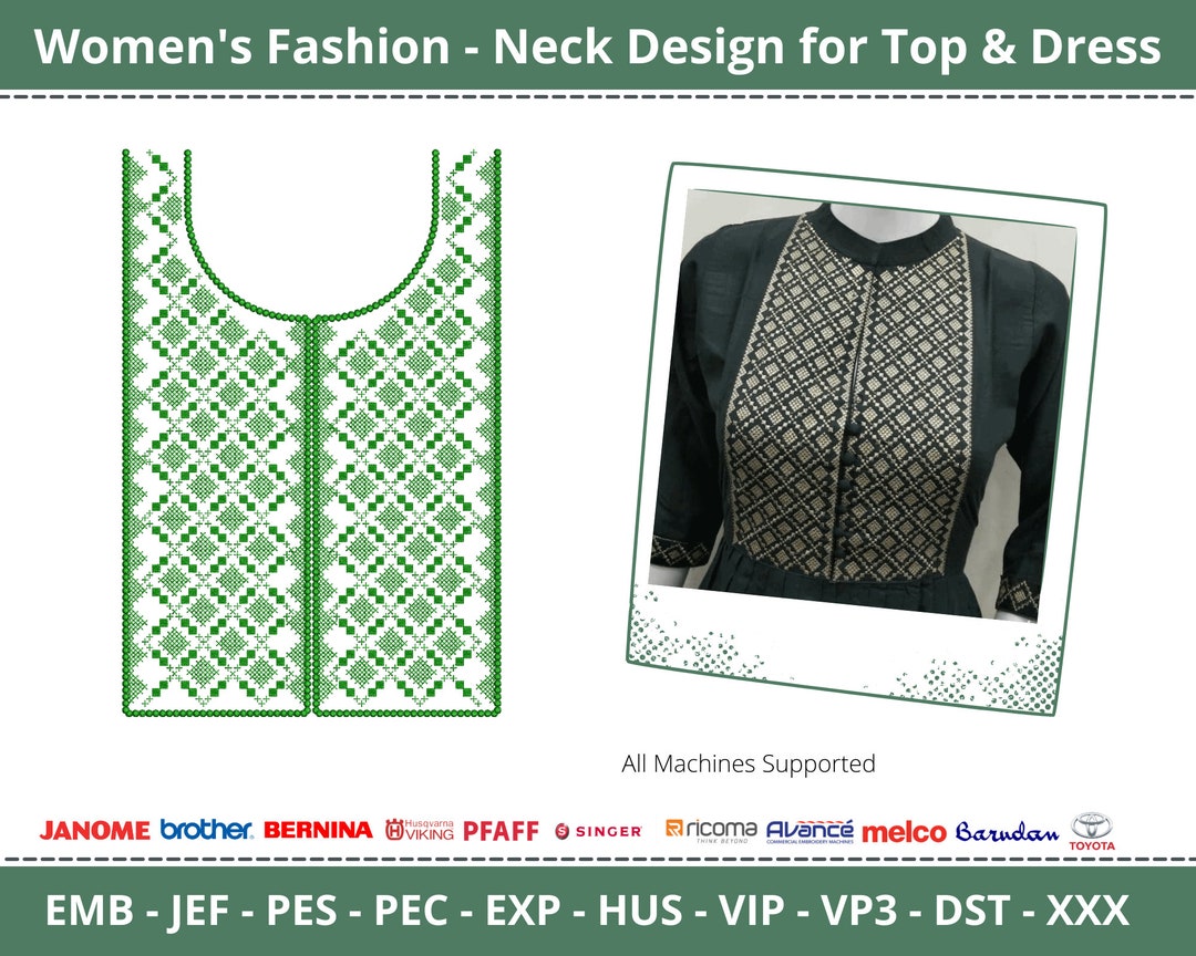 Cross Stitch Neck Design With Sleeve Machine Embroidery Design