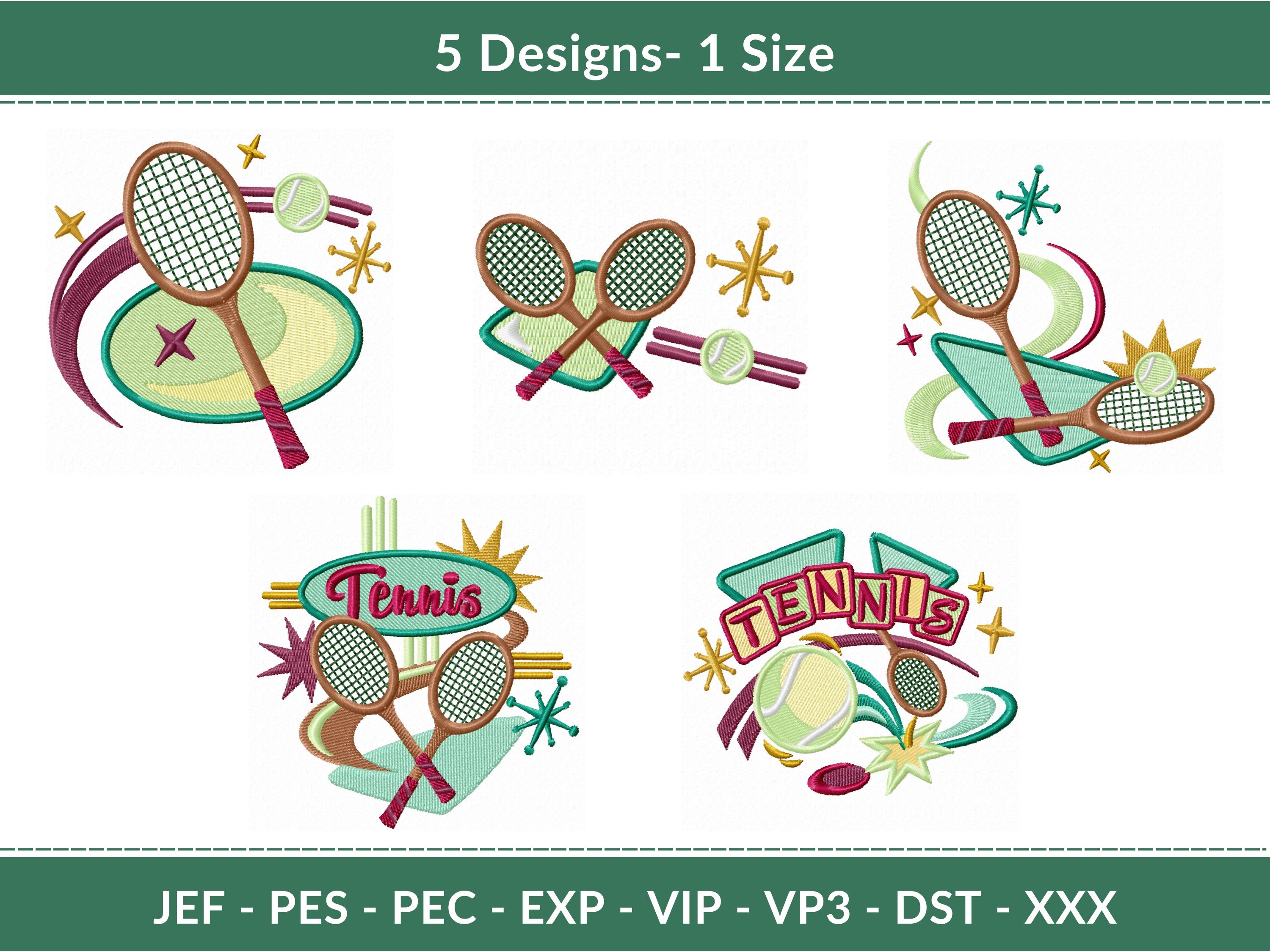 Mini Tennis Racket Embroidery Design Tennis Embroidery Designs Set – 5 Unique Racket and Ball Patterns ...