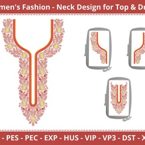 トップスとドレスのレディースファッションネック刺繍デザイン - Splittted Designs - 即時ダウンロード
