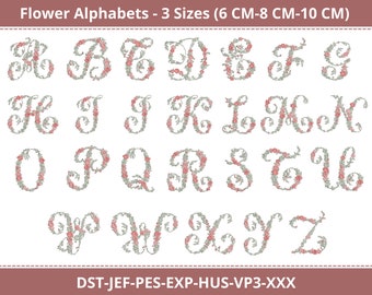 Floral Alphabet Machine Embroidery Designs - Floral Font Machine Embroidery Pattern - 3 Size 6CM, 8CM, 10CM - Instant Download