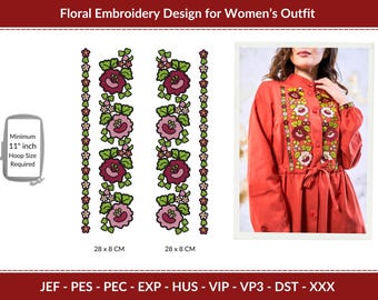 Klassischer Blumenausschnitt Maschinenstickerei, perfekt für Damen Outfits wie Hemden, Kleider, Tuniken - Instant Download