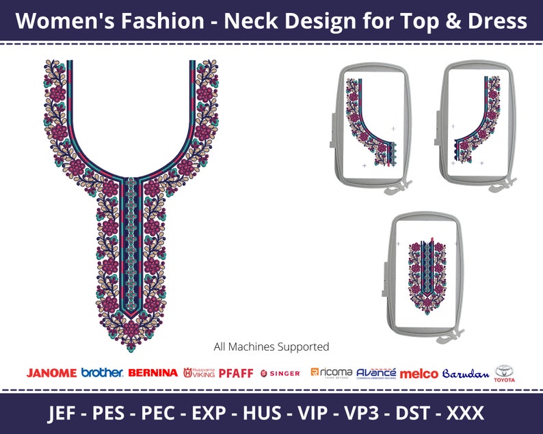 Tunic Neckline Machine Embroidery Designs - Flower Neck Embroidery ...