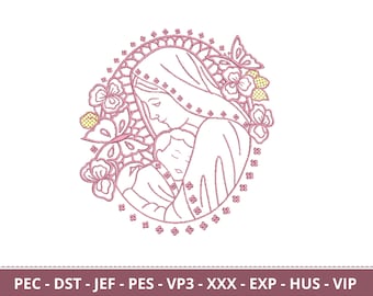 Mother And Baby Embroidery Design - Machine Embroidery Pattern – Instant Download
