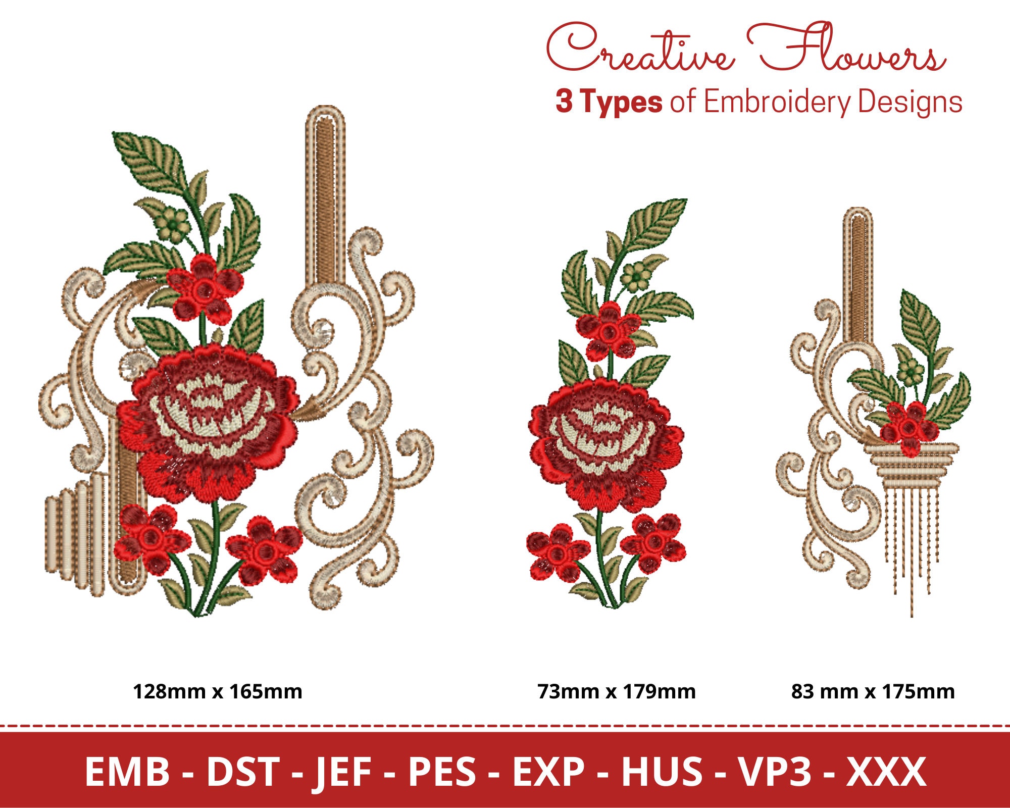 Vintage Rose Flower Embroidery Design Perfect for Denim