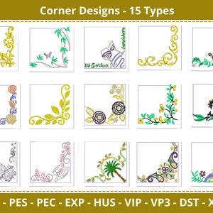 Towel, Napkin,Table Cloths Embroidery Designs Corners - 15 Types - Instant Download