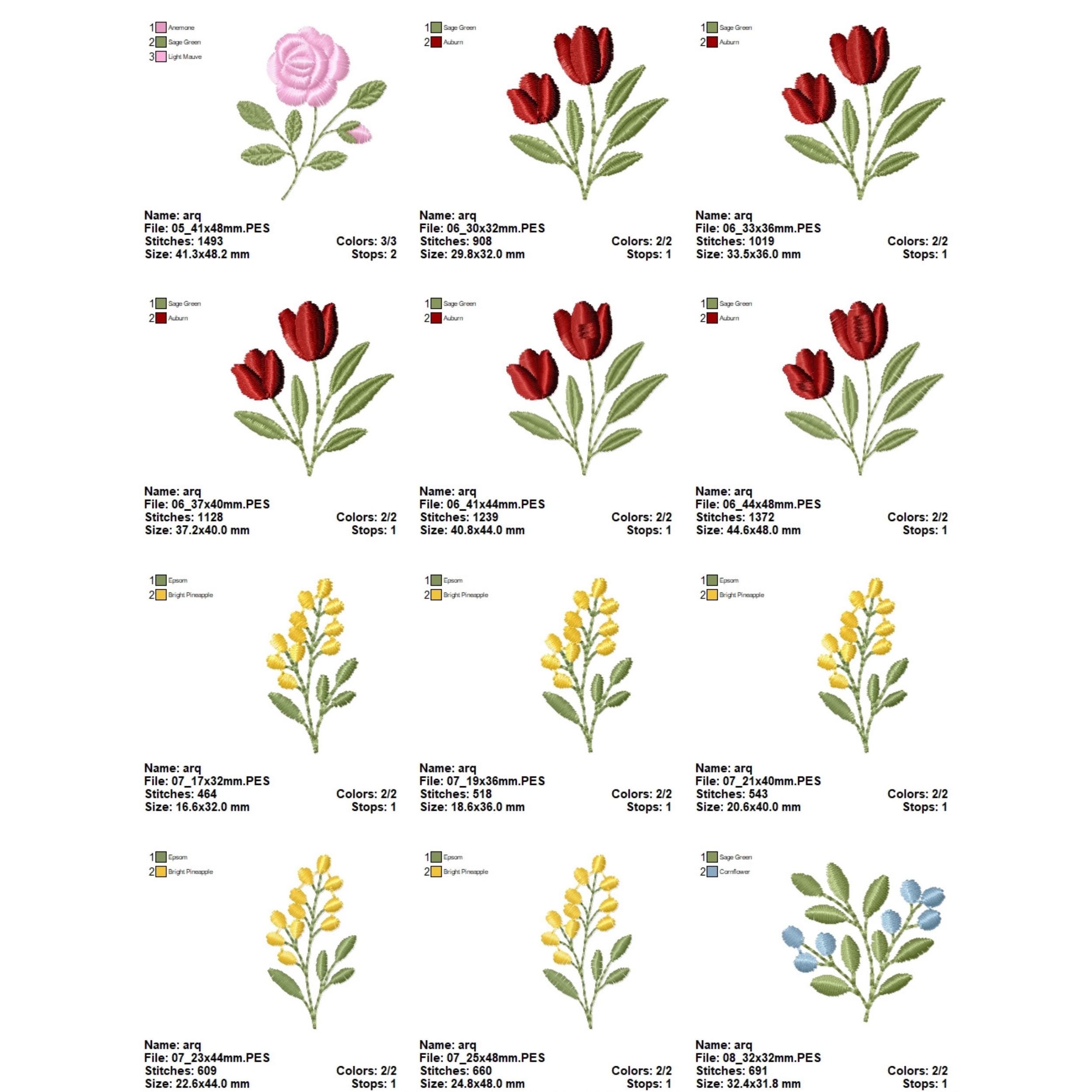 Mini Floral Embroidery Design Bundle, Tiny Flower Embroidery Set, Small ...