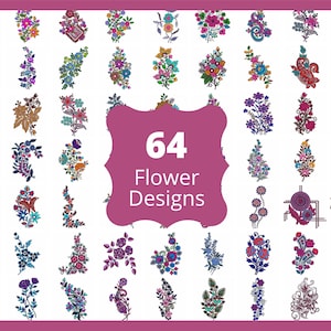 64 Flower Embroidery Design Bundle - Instant Download