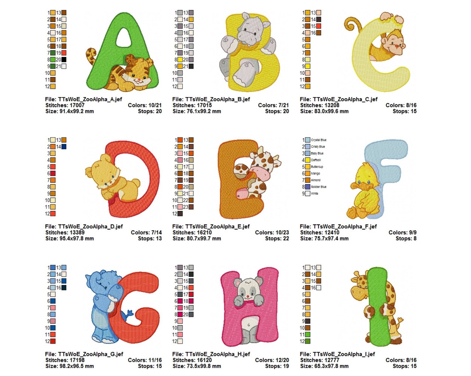 Alphabet With Baby Animals Machine Embroidery Designs - A to Z Font ...
