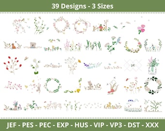 Flower Frame, Wreath Machine Embroidery Designs - Floral Garden Embroidery Pattern - 39 Designs - 3 Sizes - Instant Download
