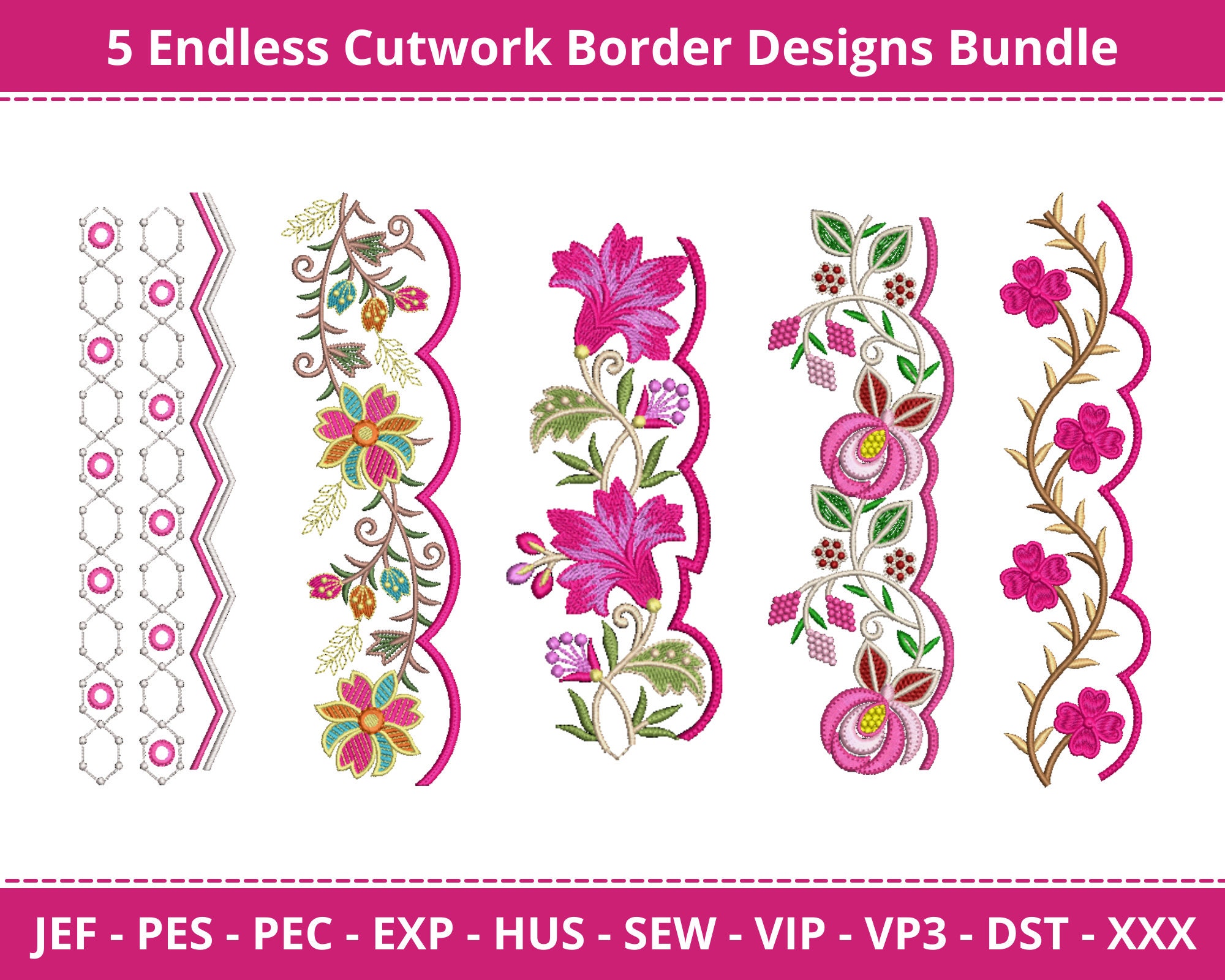 Cutwork Flower Border Designs - Machine Embroidery Pattern