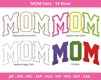 MOM Applique Font Machine Embroidery Designs - Diamond Stitch, Raggy Stitch,  Satin Stitch, Filled Stitch - 14 Sizes - Instant Download