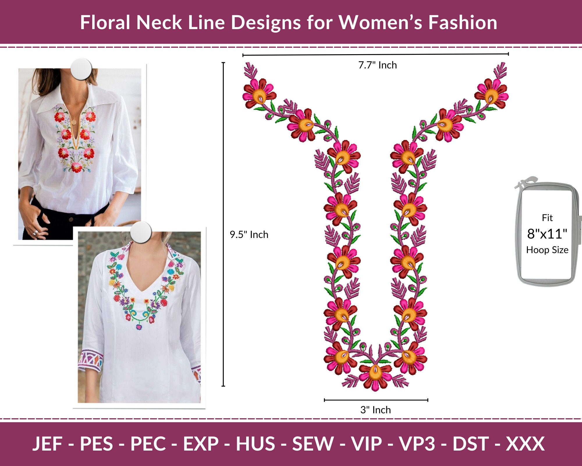 Floral Neck Line Machine Embroidery Designs for Women's Floral Neck Line Machine Embroidery Designs for Women's