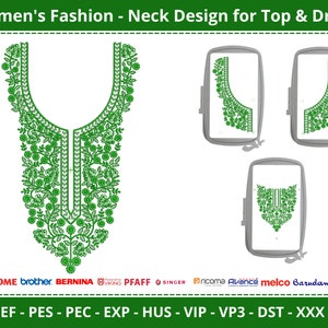 ウェディングドレスのネックの機械刺繍デザイン、女性のファッショントップとクルティネックの刺繍パターン - 8x11フープサイズ用 - 即時ダウンロード