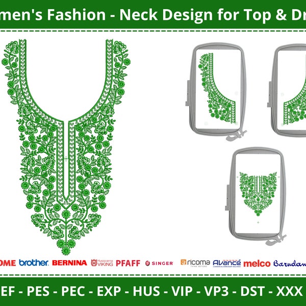 Wedding Dress Neck Machine Embroidery Design, Women's Fashion Top & Kurti Neck Embroidery Pattern - for 8x11 hoop size - Instant Download