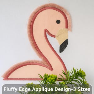 Aplikacja z flamingiem Fluffy Edge do haftu maszynowego – 3 rozmiary w zestawie, możliwość natychmiastowego pobrania, wzór do szycia z motywem ptaka safari w dżungli