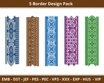 Folk Border Machine Embroidery Designs - Endless Embroidery Border pattern - 5 Designs - Instant Download