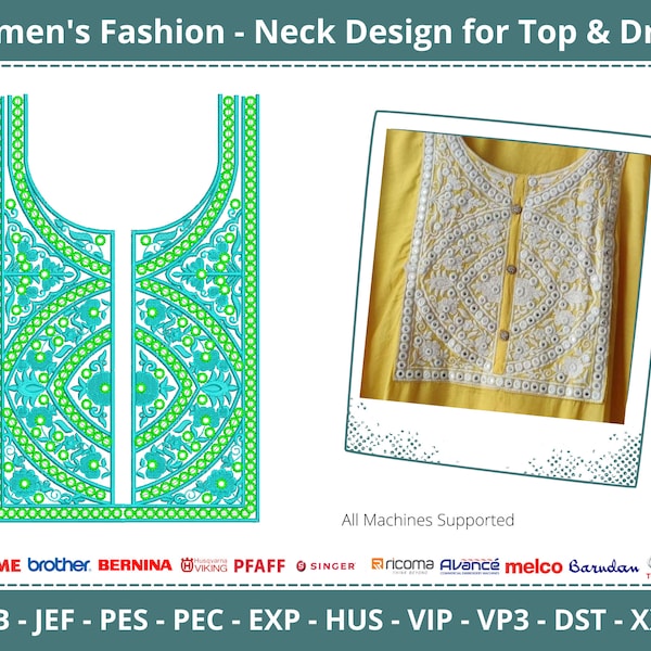 Wedding Dress Neck Embroidery Design - Instant Download