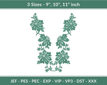 Florale Stickerei mit V-Ausschnitt für Kurti oder Tunika – Traditioneller Ausschnitt Maschinenstich – 3 Größen – zum sofortigen Download