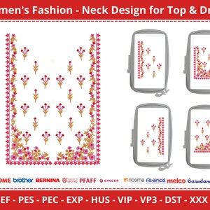Elegante Frauen Hals Stickdatei für Tops & Kleider – digitale Maschinenstickdatei – Sofort Download
