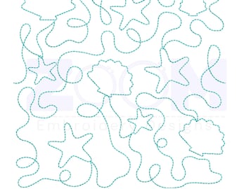 Starfish & Seashell Quilting Design • Ocean Beach Continuous Line Quilt Pattern • Edge to Edge Embroidery + Longarm Formats