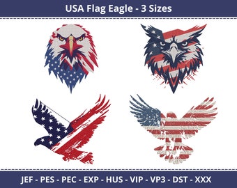 USA Flag Eagle Machine Embroidery Designs, Eagle Patch Embroidery pattern, 3 Sizes, Instant Download