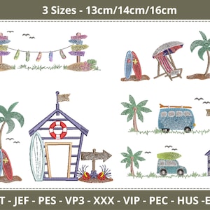 Beach Time Embroidery Design - Way to Beach Design- Beach House-Beach Scene Machine Embroidery Pattern- 5 Types - 3 Sizes - Instant Download
