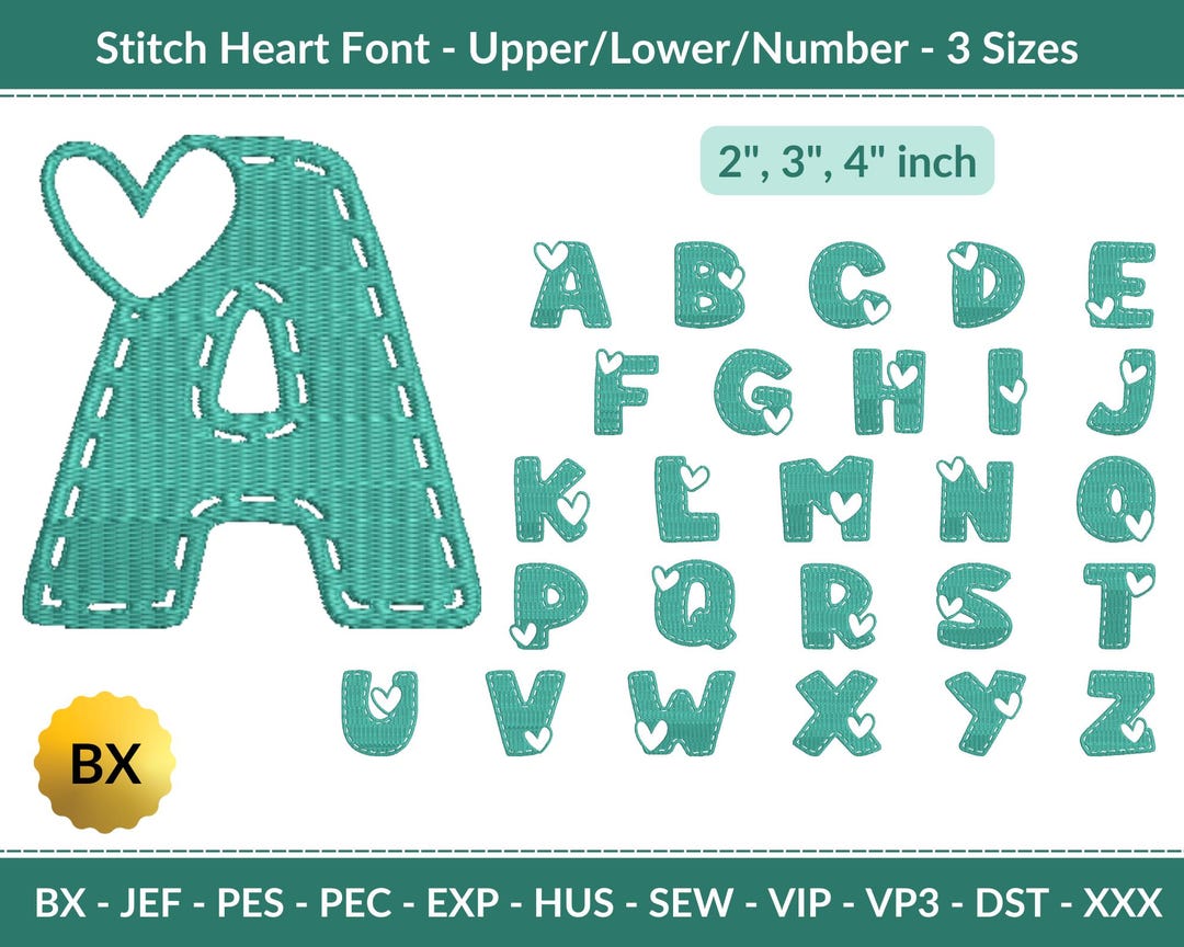 Stitch Heart Font Embroidery Design - Handmade Touch Alphabet ...