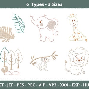 Line work Safari Animals machine Embroidery Designs - 6 types - 3 Sizes - Instant Download
