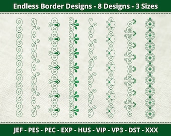 Embroidery Border Divider Line Designs, Christmas Border Machine Embroidery Designs and Pattern - 8 Designs - 3 Sizes - Instant Download