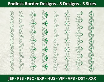 Embroidery Border Divider Line Designs, Christmas Border Machine Embroidery Designs and Pattern - 8 Designs - 3 Sizes - Instant Download