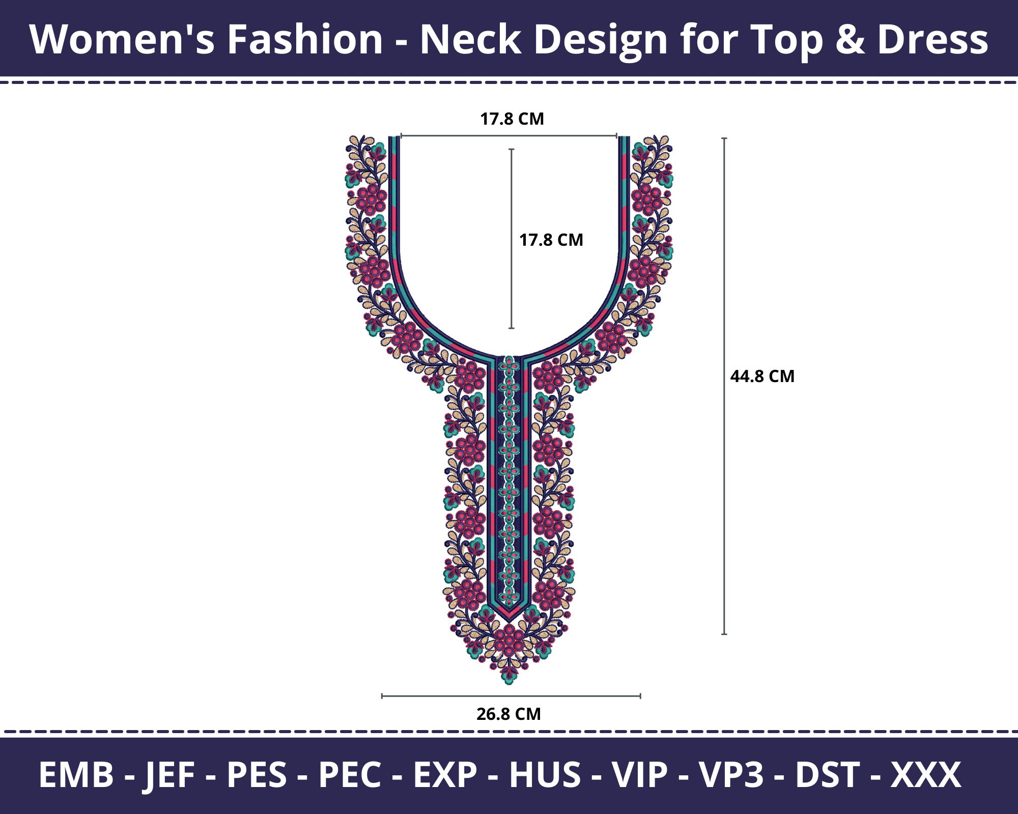 Tunic Neckline Machine Embroidery Designs - Flower Neck Embroidery ...