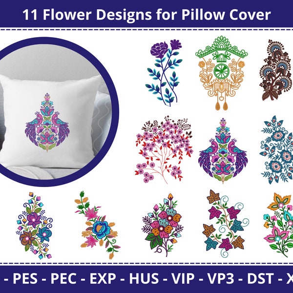 Fantastic Floral Pillow, Cushion Cover Embroidery Designs - Instant Download